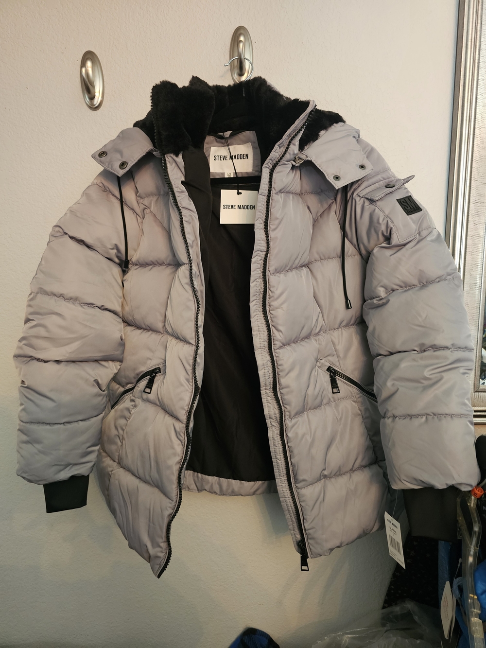 Steve Madden Men's Light Gray Puffer Jacket